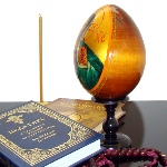 Icône peine sur oeuf en bois - Icône du Christ peinte