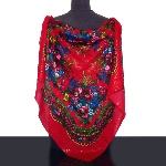 Foulard russe rouge à fleurs avec lurex 