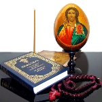 Icône peine sur oeuf en bois - Icône du Christ peinte