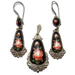 Parure en email, Boucles d'oreilles et Pendentif russe