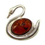 Broche Cygne en Ambre et Argent