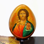 Icone du Christ peinte - icone peine sur oeuf en bois