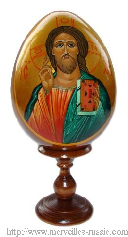 Icone Jésus Christ peinte sur oeuf 