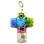 Pendentif Croix Verre Murano Millefiori