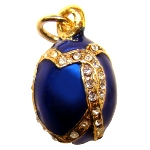 Pendentif oeuf 2 Coeurs - email bleu et strass