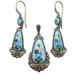 Parure en email, Boucles d'oreilles et Pendentif