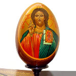 Icone du Christ peinte - icone peine sur oeuf en bois