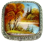 Broche russe en nacre - Paysage Russe