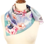 Foulard russe en soie - Fleurs et Papillons