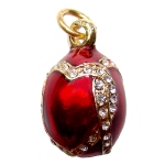 Pendentif oeuf deux Coeurs - email rouge et strass