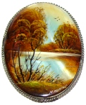 Broche en nacre - Paysage Russe