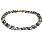 Collier Murano, trois rang perles verre Murano bleu