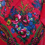 Foulard russe rouge à fleurs avec lurex 