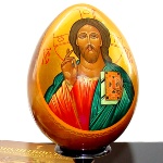 Icone du Christ Pantocrator - icone peine sur oeuf en bois